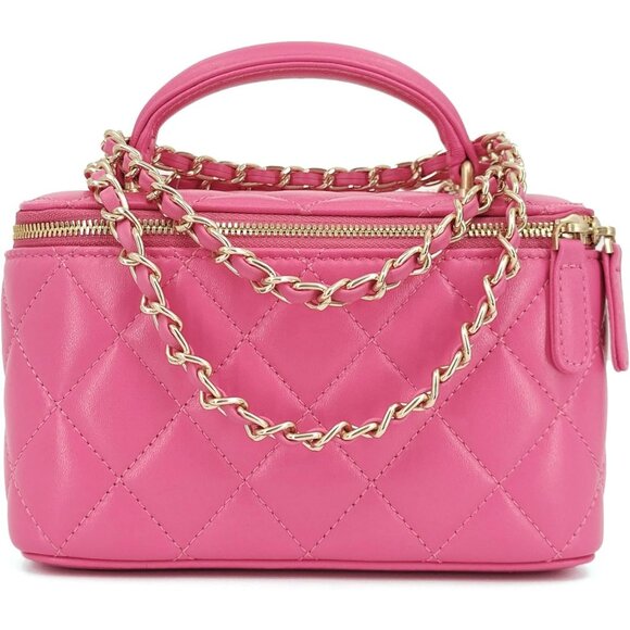 Women's Pink Mini Top Leather Quilted Crossbody Handle Shoulder Hand bag - Picture 1 of 8